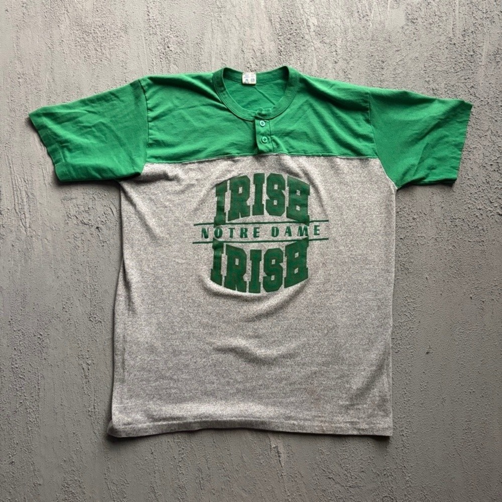 Vintage Notre Dame Fighting Irish Champion Henley Shirt XL Grey 1980s